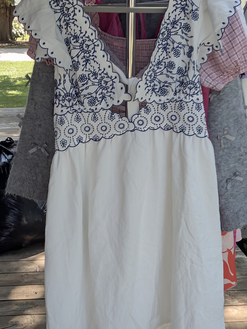 Women’s White Dress with Navy Embroidered Yoke
